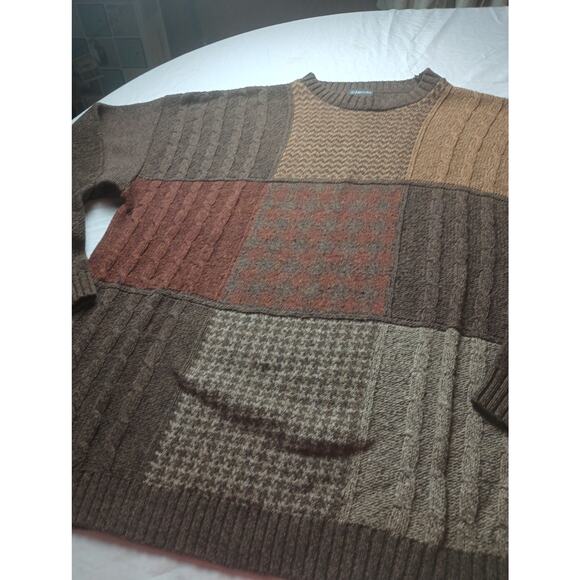 St. Johns Bay Textured Color Block Sweater Knit Mens Size XL Tall Red Brown Tan - Picture 2 of 4